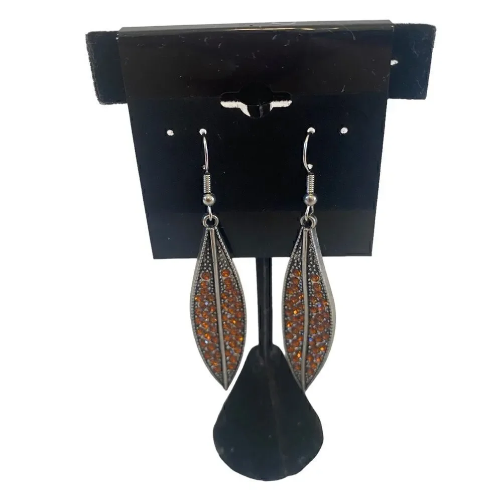 Very Pretty Vintage Rust Colored Pave Crystal & Silver Toned Drop Earrings.